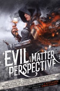 Grey cover, featuring hooded and armoured female, holding a rose.