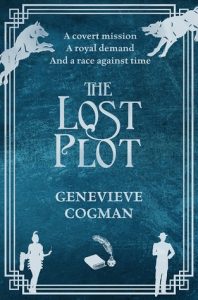 Cover for The Lost Plot. Blue parchment style with 1920s framework. Wolves feature at the top left and right. 1920s Flapper and Gentleman left and right bottom. Framework and details are in an embossed silver on the paperback edition.