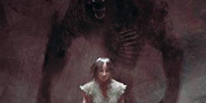 Fantasy Book cover by Felix Ortiz for Along the Razor's Edge.: Featuring short haired girl in rags holding knife. A shadowed demon lingers menacingly behind her.